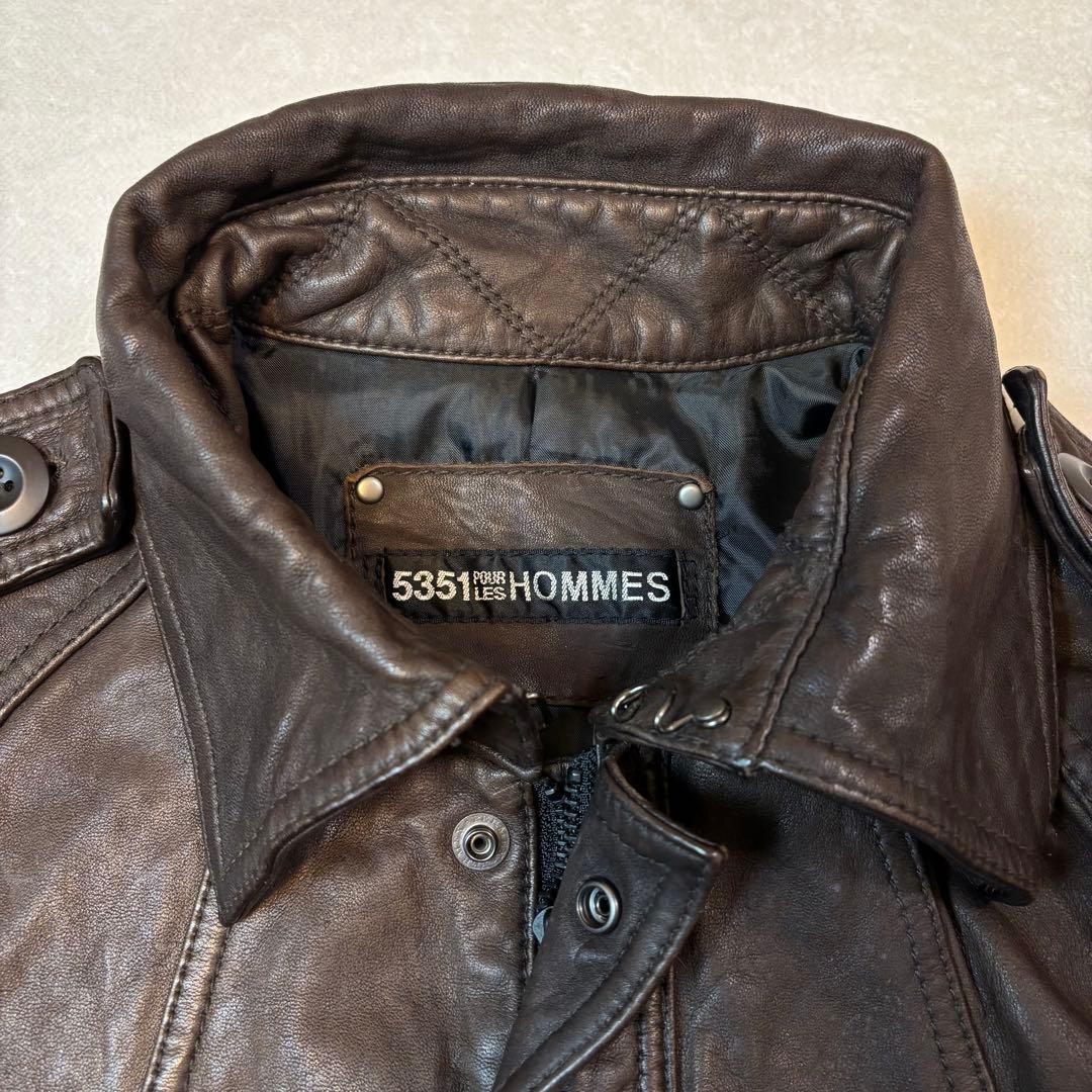 【高級馬革】5351プールオム　シングルライダース レザージャケット ブラウン