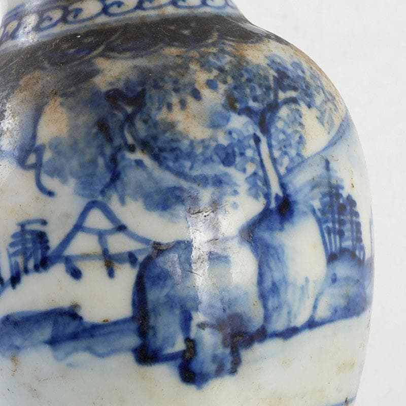 高橋道八 (華中亭道八) 作　染付　山水人物文　双耳瓶　花瓶　C　9387