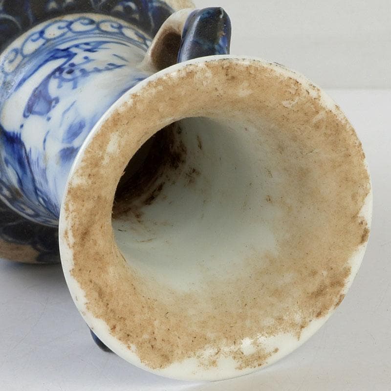 高橋道八 (華中亭道八) 作　染付　山水人物文　双耳瓶　花瓶　C　9387