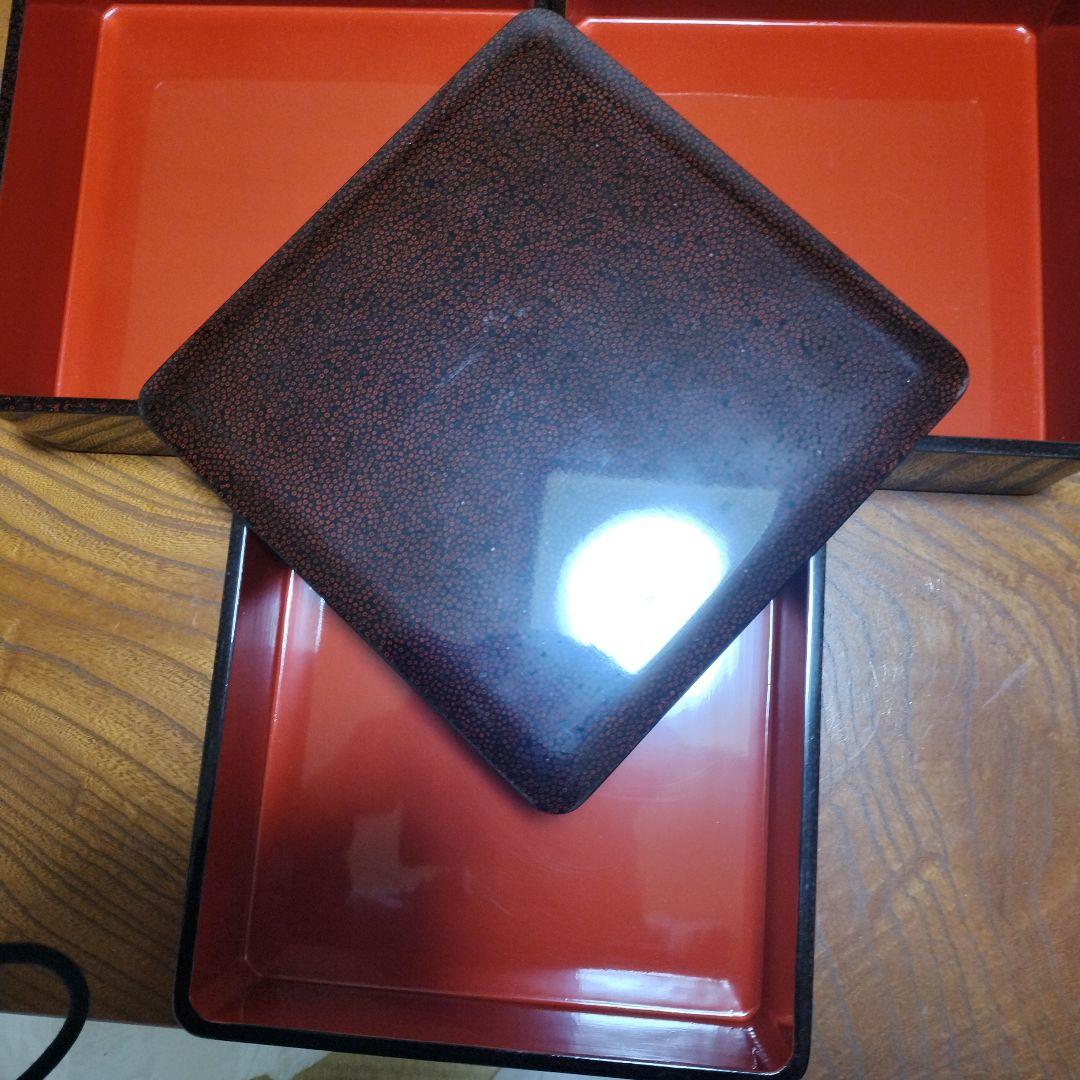 七々子塗　津軽塗　6、5寸重箱 3段　台付き