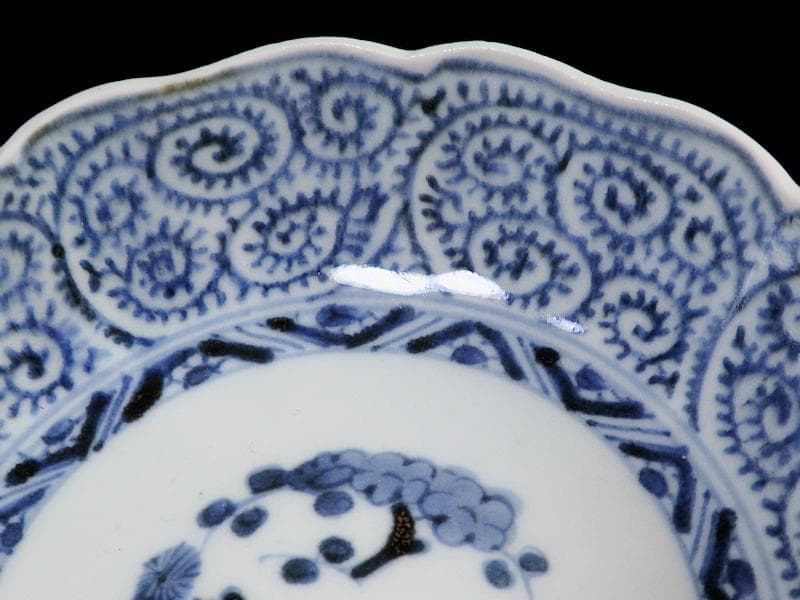 古伊万里　染付　蛸唐草に松竹梅の図　膾皿　２客　江戸期　E913AS-CSy