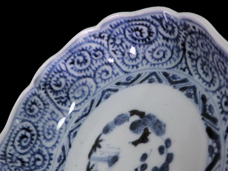 古伊万里　染付　蛸唐草に松竹梅の図　膾皿　２客　江戸期　E913AS-CSy