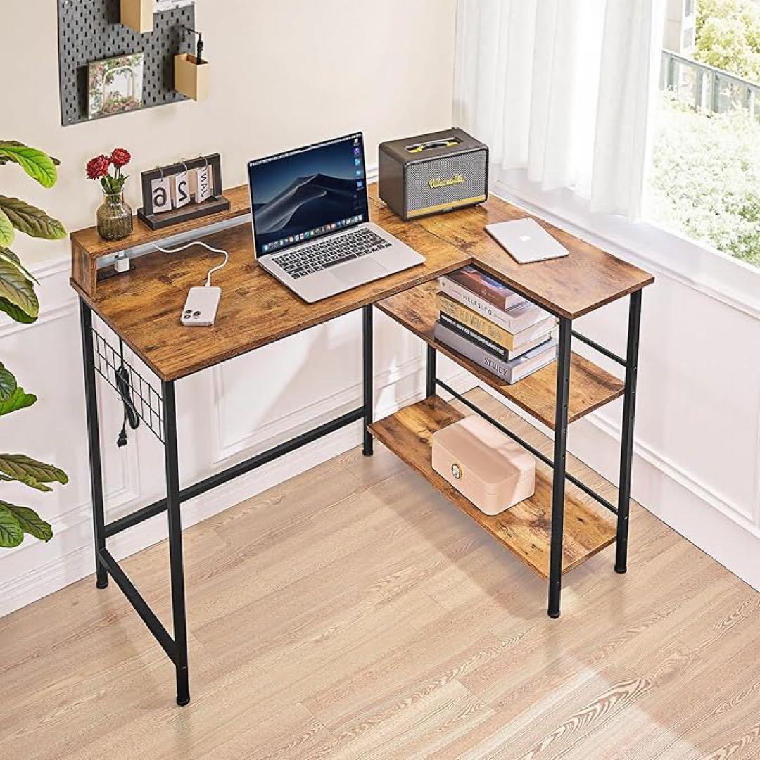 VECELOパソコンデスク L字デスク電源コンセント付き 117×80×74cm