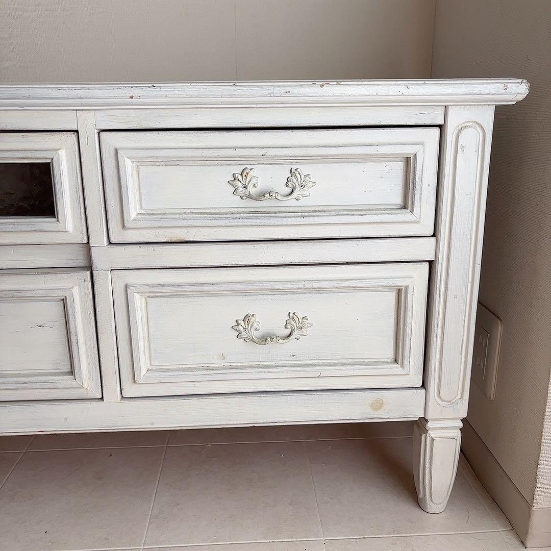 rira♡　直接配送 アンティーク　白家具　テレビ台　フレンチシャビー
