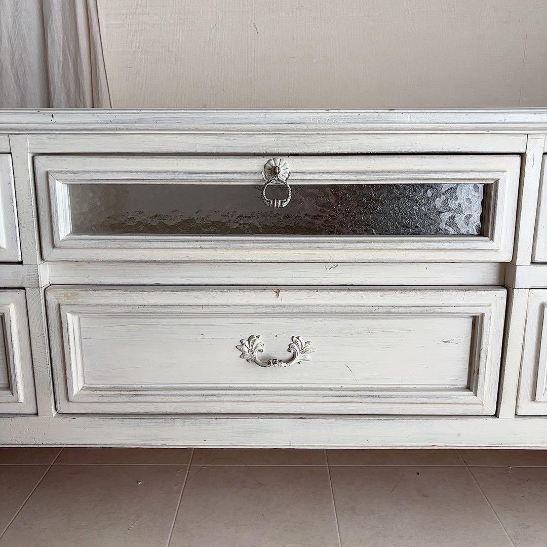 rira♡　直接配送 アンティーク　白家具　テレビ台　フレンチシャビー