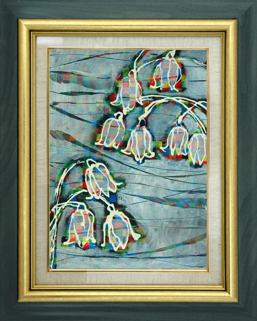 油絵 菅家令子 絵 絵画インテリア 額付(銀) F4-090116 花 すずらん