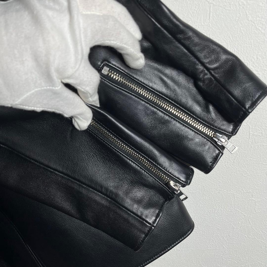 【極美品•Lサイズ】LIDNMリドム シングルラムレザージャケットブラック