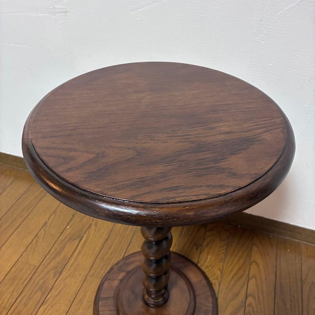 【未使用品】アンティーク調 花台 木製 イギリス 丸テーブル