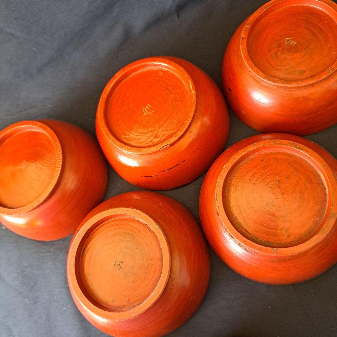 「根来(ねごろ)椀の渋み！」桃山時代？木製漆器(直径12cm) 5個セット 骨董