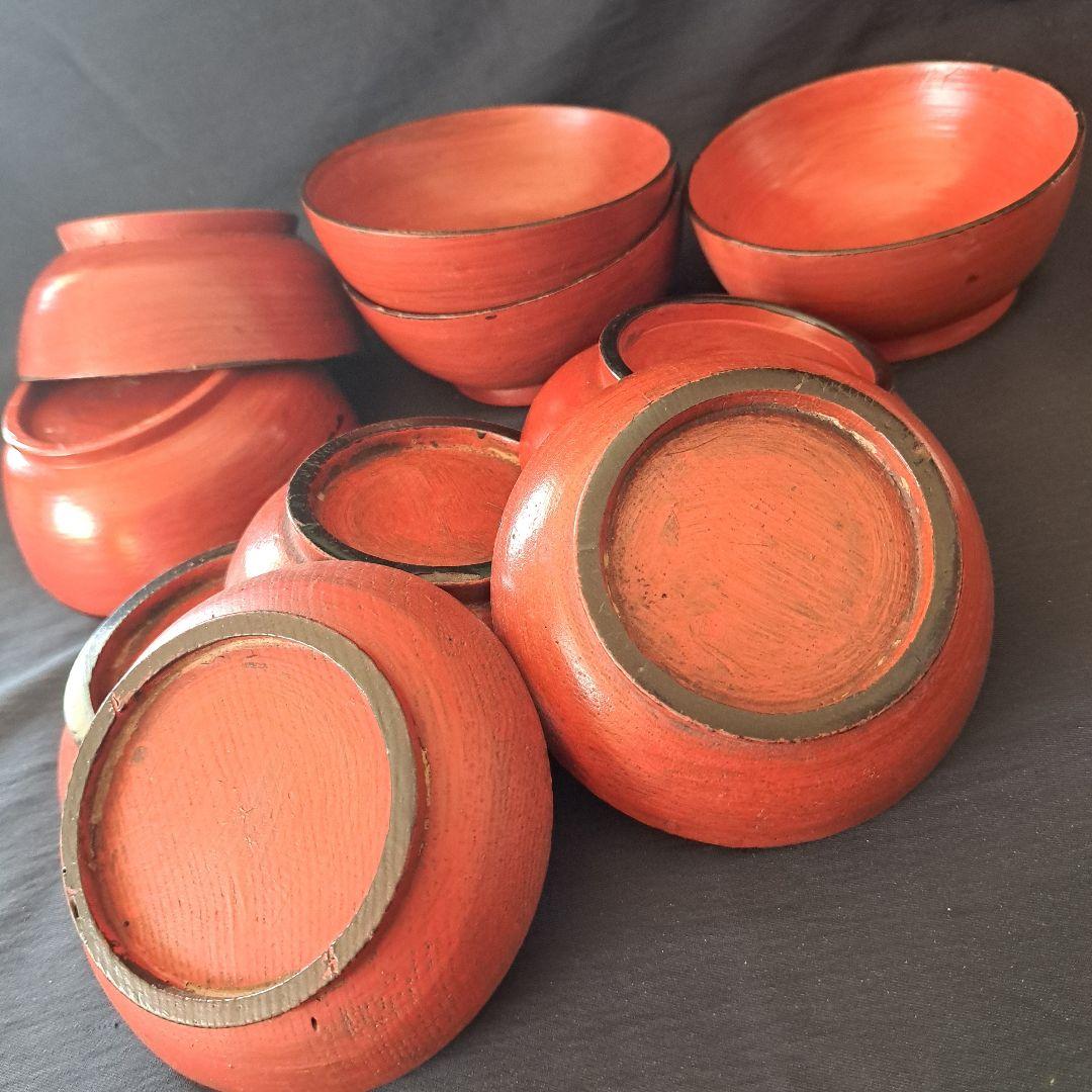 「根来(ねごろ)椀の渋み！」桃山時代？木製漆器(直径12cm) 5個セット 骨董