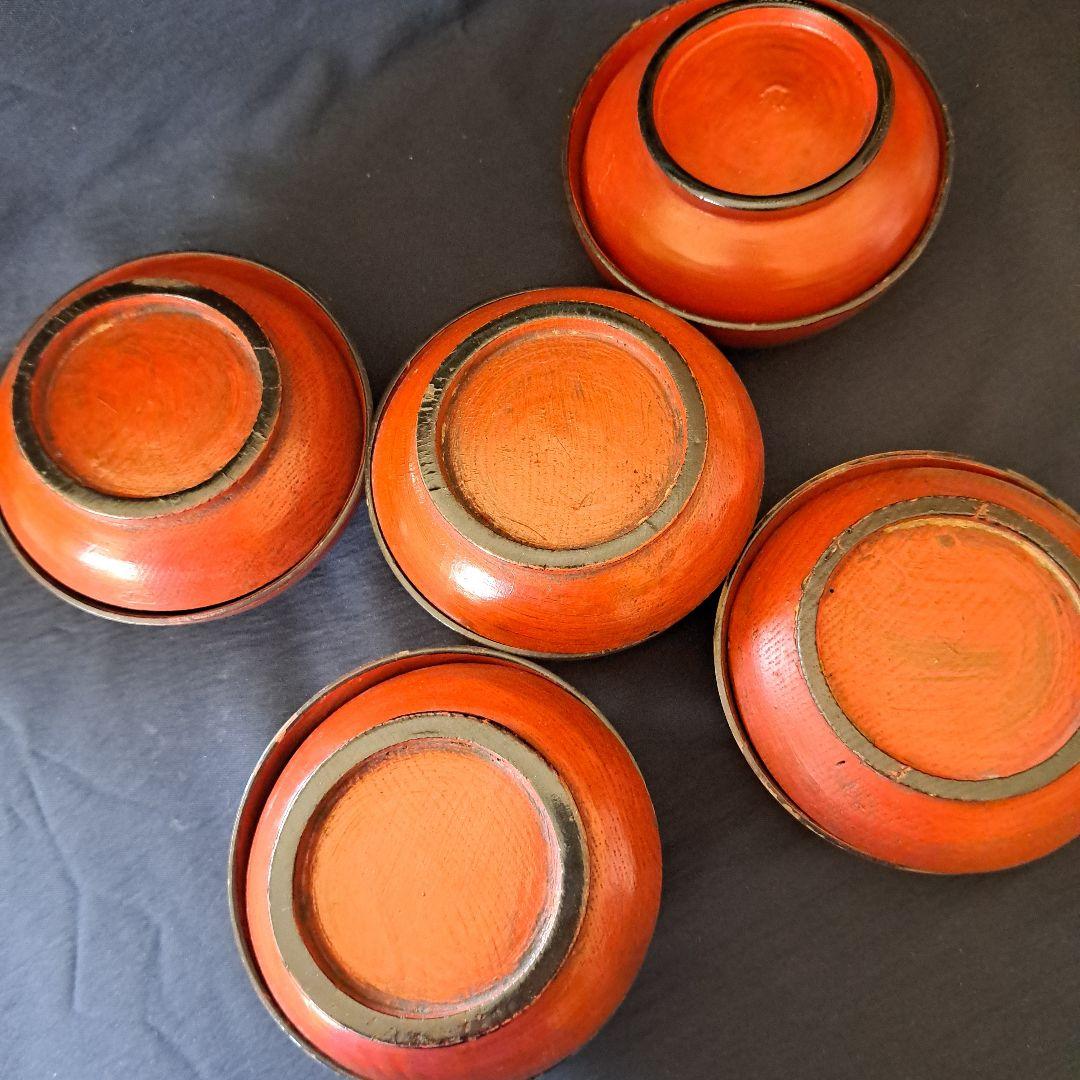 「根来(ねごろ)椀の渋み！」桃山時代？木製漆器(直径12cm) 5個セット 骨董