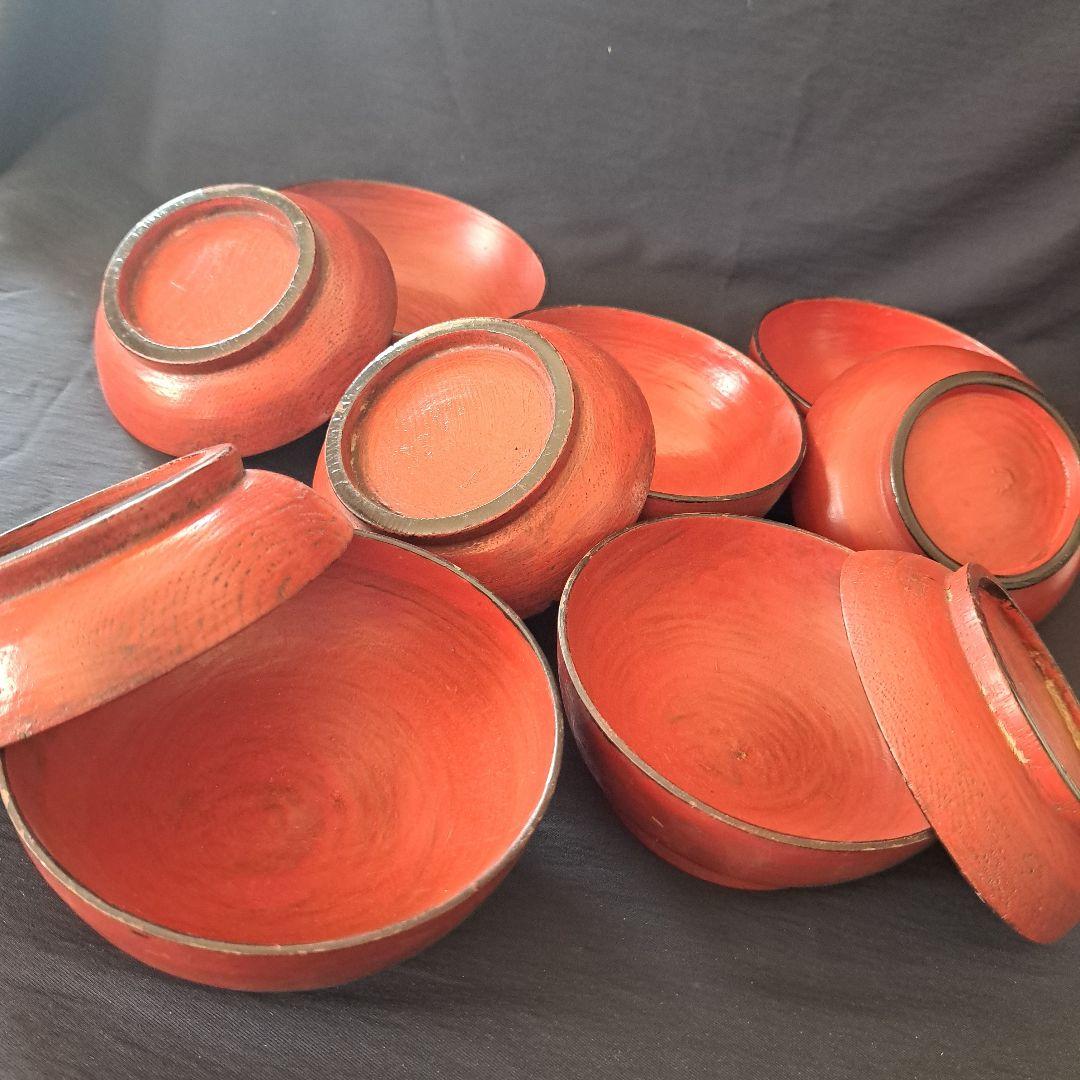 「根来(ねごろ)椀の渋み！」桃山時代？木製漆器(直径12cm) 5個セット 骨董