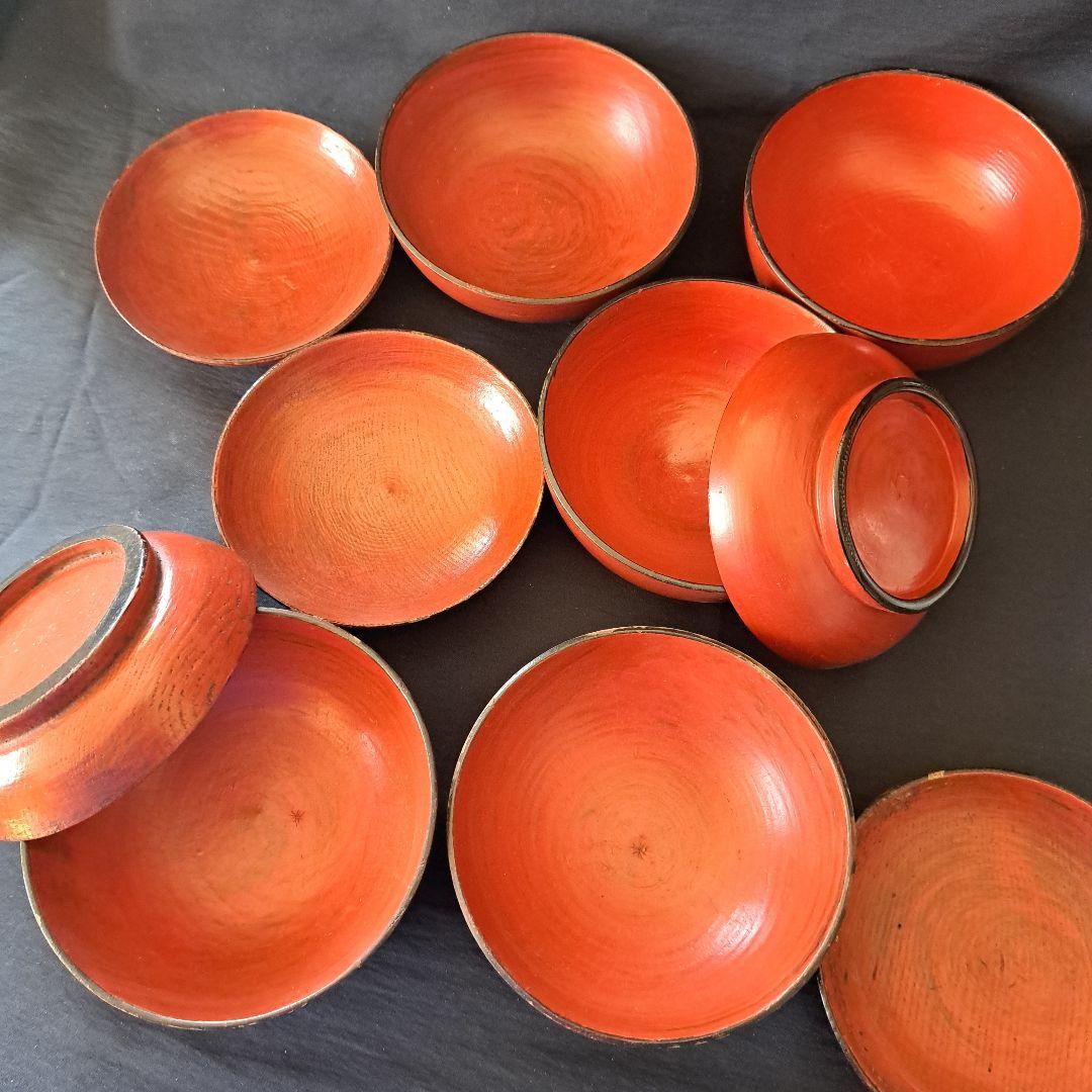 「根来(ねごろ)椀の渋み！」桃山時代？木製漆器(直径12cm) 5個セット 骨董