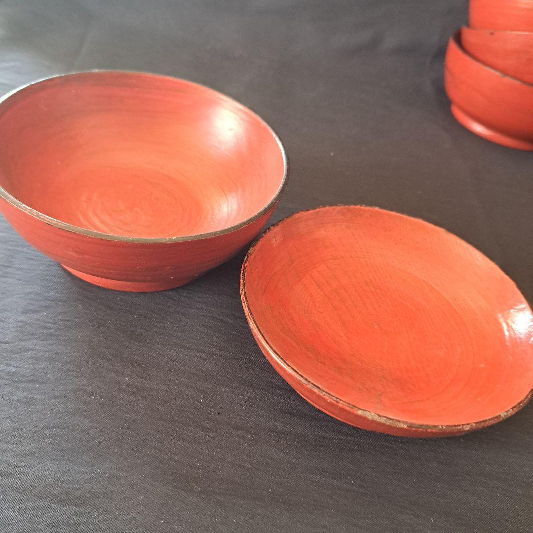 「根来(ねごろ)椀の渋み！」桃山時代？木製漆器(直径12cm) 5個セット 骨董