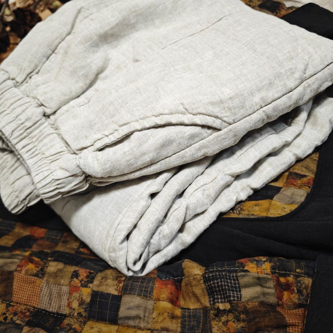 素朴 シンプル　 中綿リネンガウチョパンツ　ゆったり