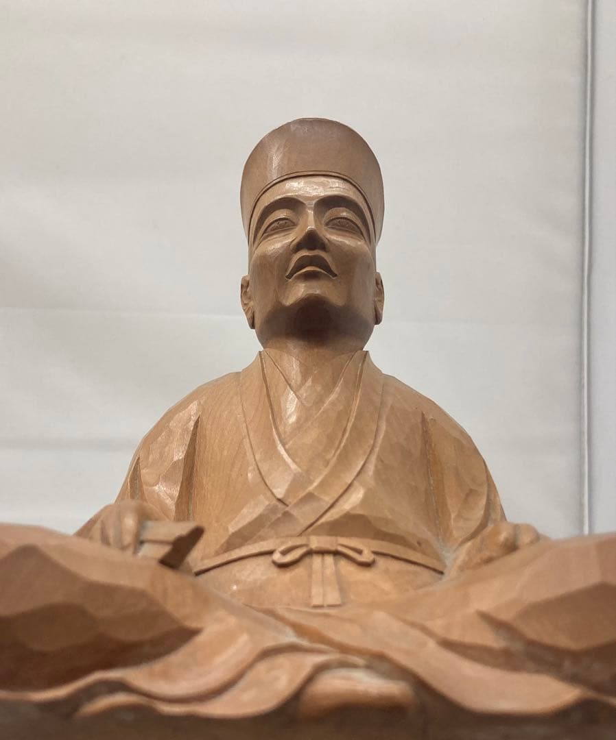 B515s 木彫 千利休座像　滝村尚之造　茶道　箱無