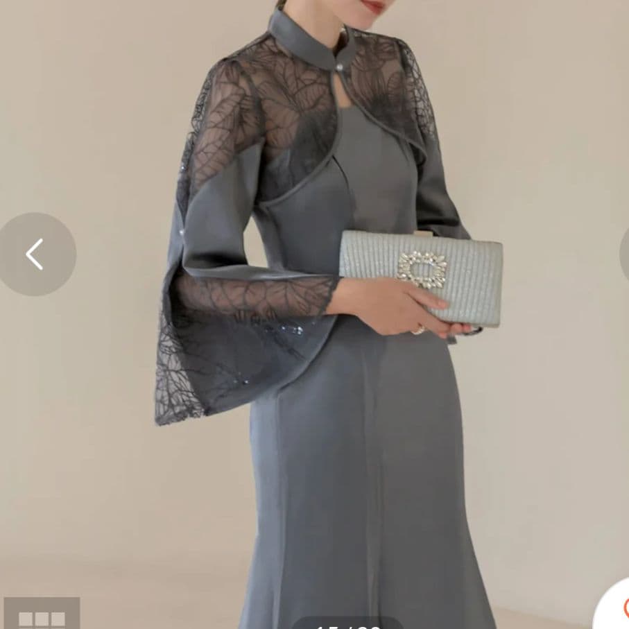 【LEJA】2点セット リーフ刺繍 パールボレロ付 マーメイドドレス 結婚式 S