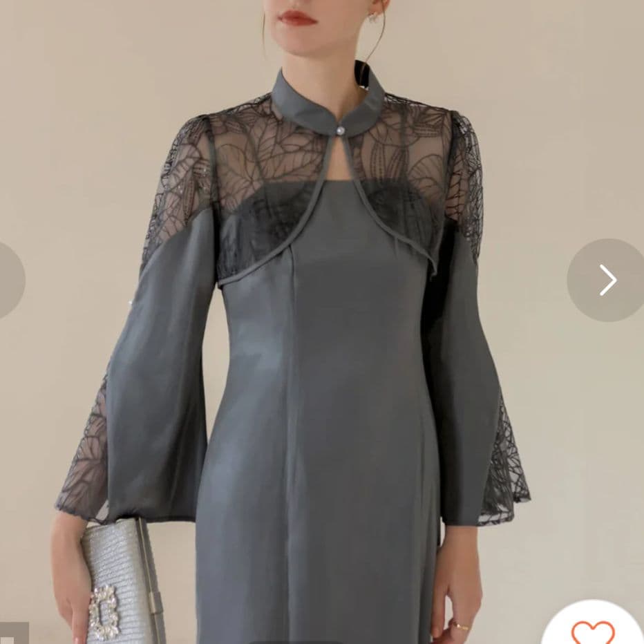 【LEJA】2点セット リーフ刺繍 パールボレロ付 マーメイドドレス 結婚式 S