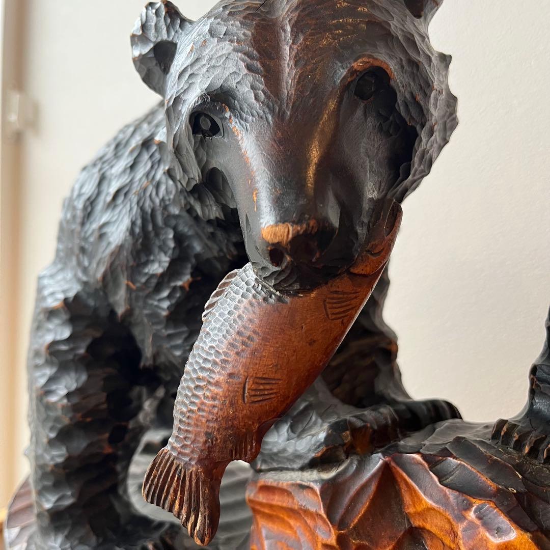 コヌサアイヌ作 木彫り熊 昭和35年 北海道民芸 手彫り 鮭くわえ ヴィンテージ