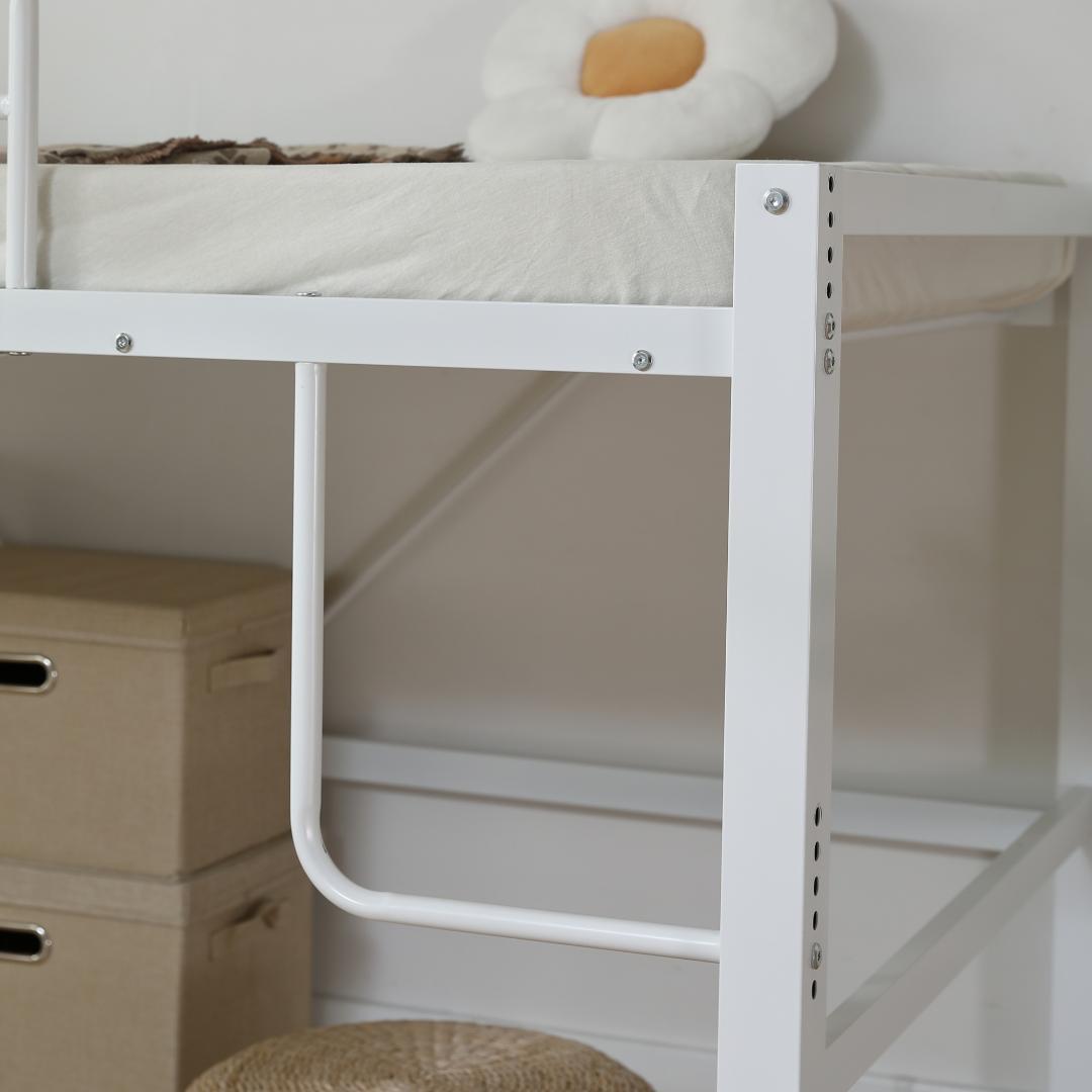 【ホワイト】高さ90cmロフトベッド パイプベッド シングルベッド 高さ調整可能