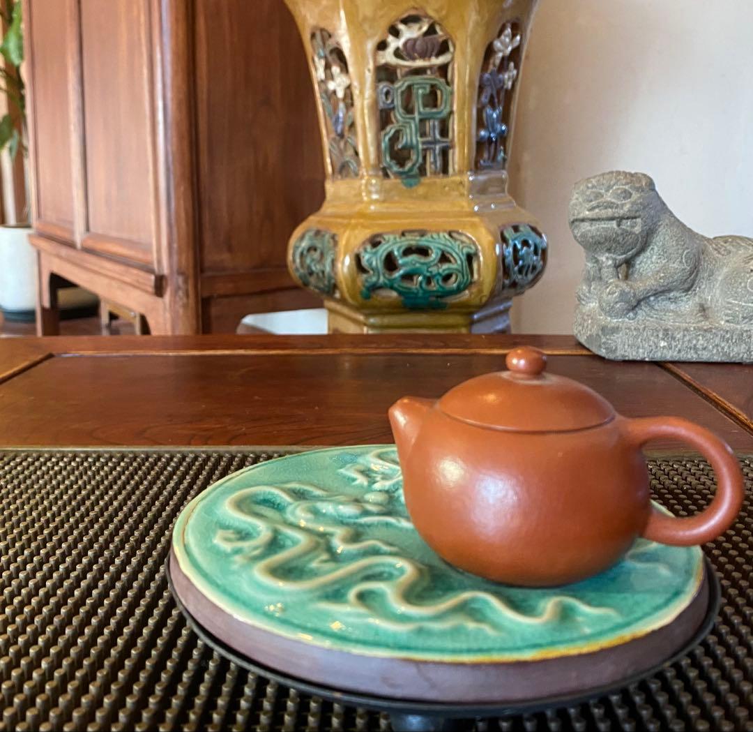 中国青磁タイル　龍・玉　鑑賞台座　　２点セット ヴィンテージ　レア 台湾茶器