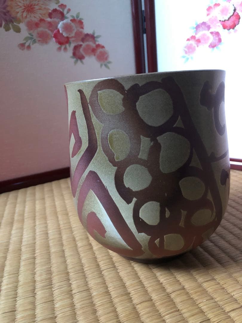 朱泥　唐草文　水指　一位窯　田中一晃　氏作　共箱入