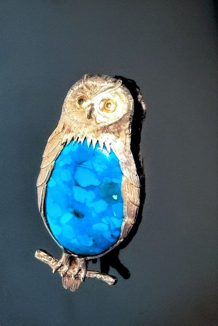 お値下げ！【希少】福島菊次郎　彫金ブローチ　シルバー&トルコ石