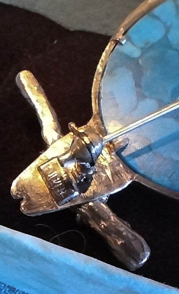 お値下げ！【希少】福島菊次郎　彫金ブローチ　シルバー&トルコ石