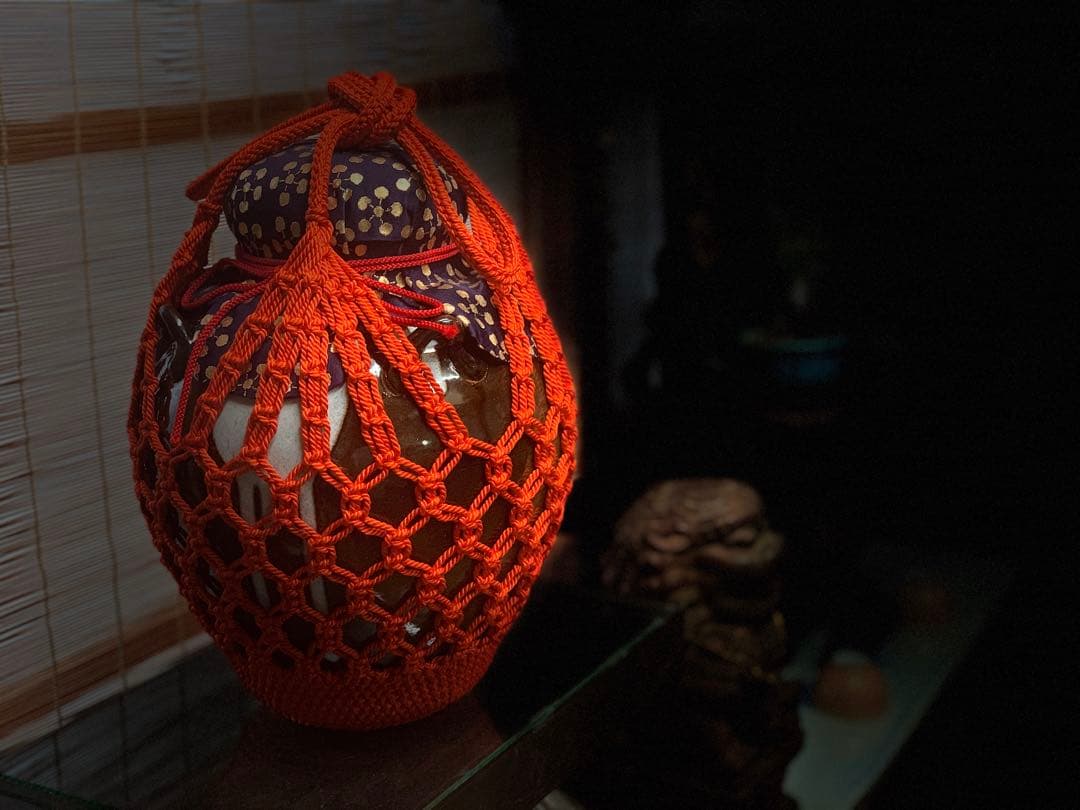 美品　大茶壷　飾り茶壺　呂宋壷 口覆仕服 荒磯網 口紐付　在銘　共箱　茶道具