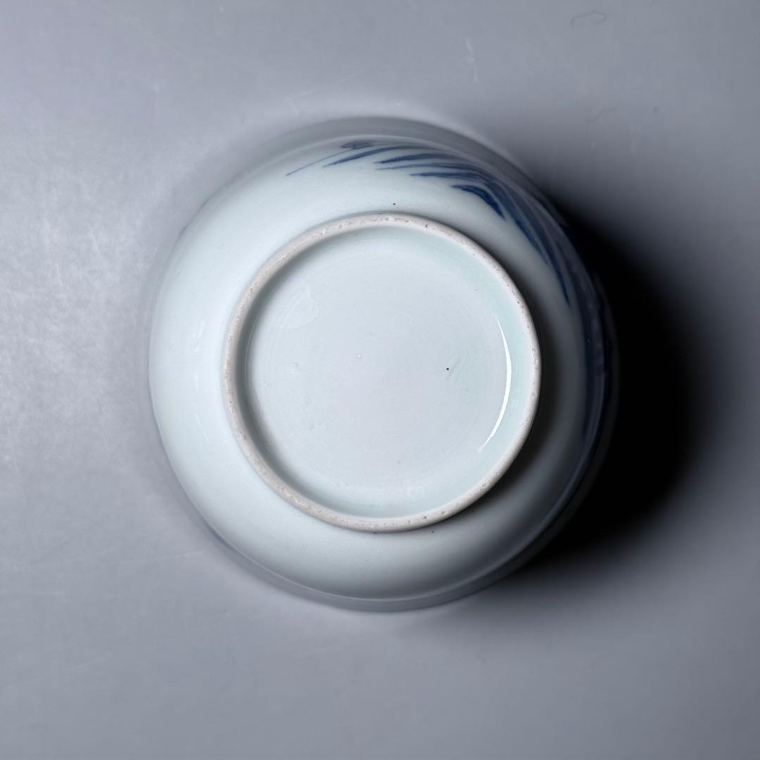 後期鍋島　染付風景画向付　三点　緻密な絵付　汲み出し　湯呑み　幕末〜明治期