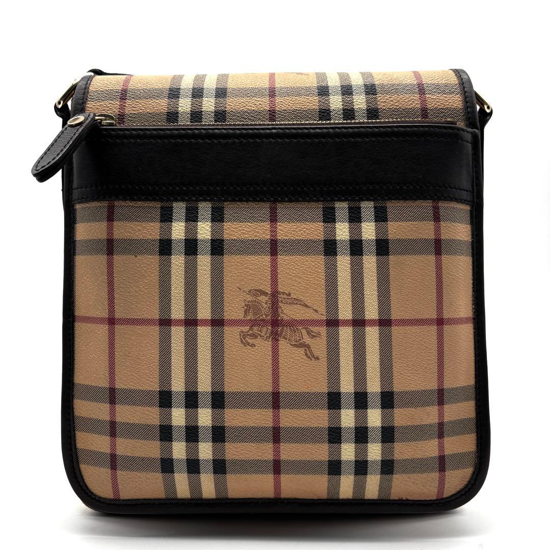 美品 バーバリー ショルダーバッグ ノバチェック ホースロゴ フラップ ベージュ