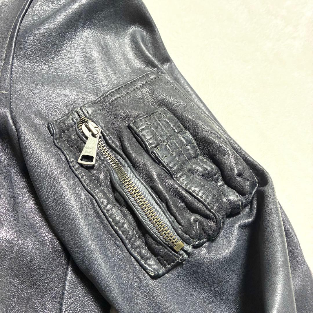 【美品】GIORGIO BRATO☆レザージャケット☆ライダース☆羊革☆墨黒☆