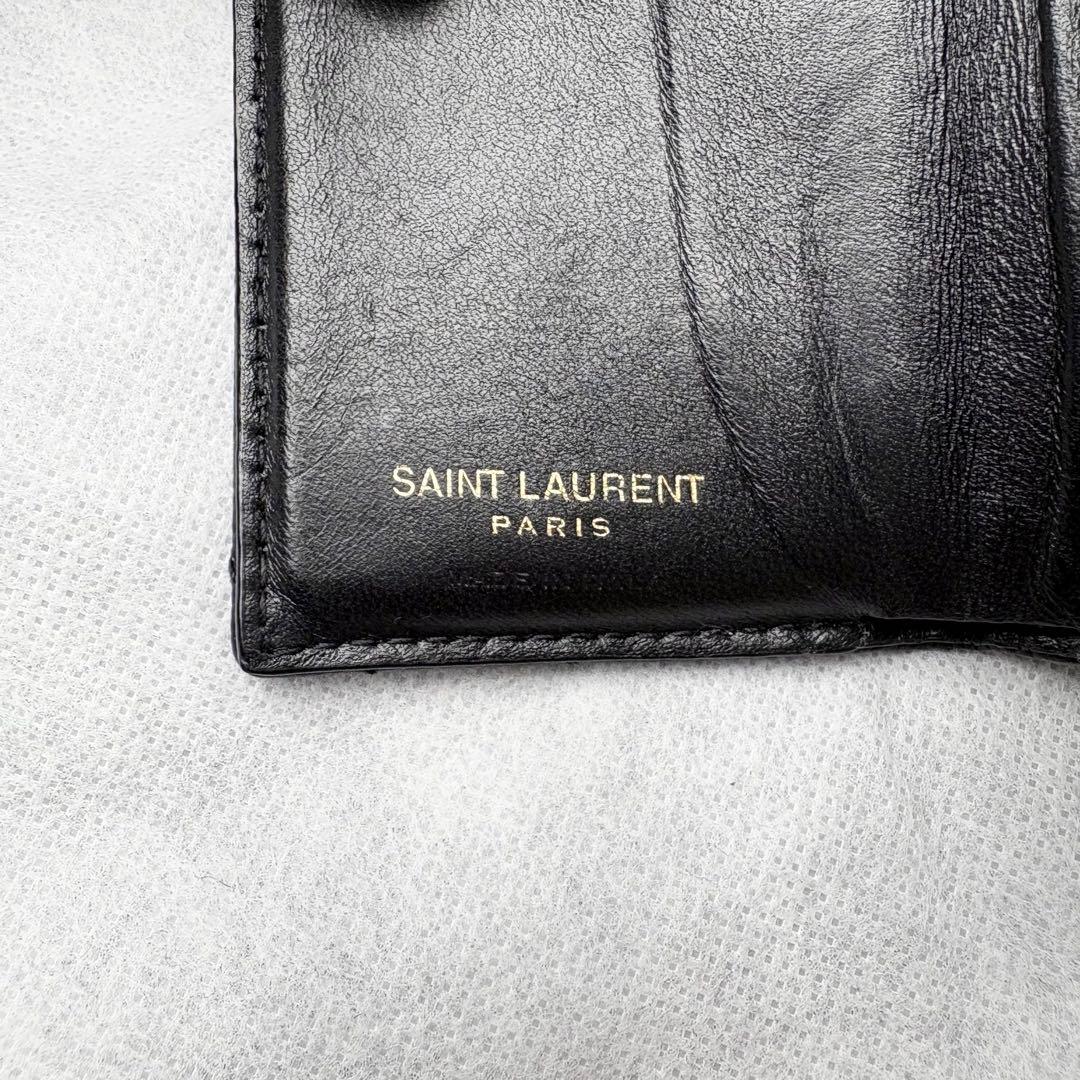 サンローラン 三つ折り財布 Vステッチ カサンドラ レザー オリガミ YSLロゴ
