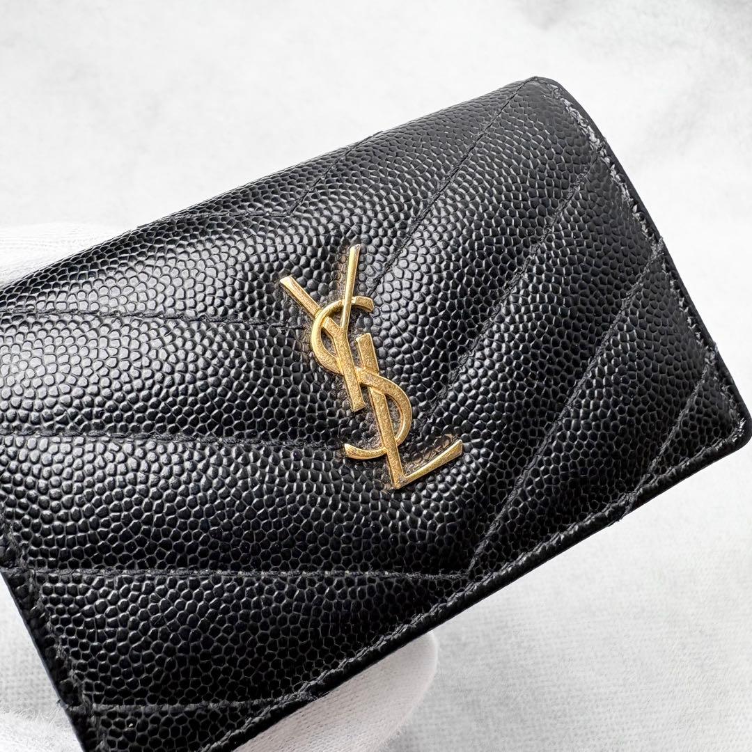 サンローラン 三つ折り財布 Vステッチ カサンドラ レザー オリガミ YSLロゴ