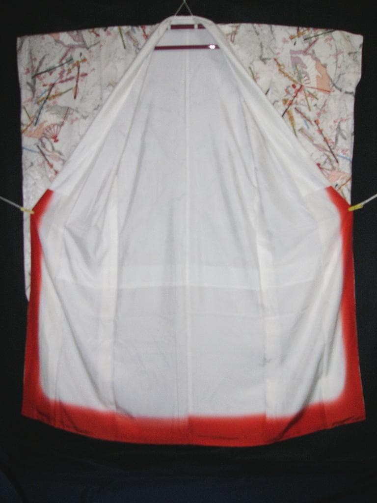 か*ん様 白地扇面元禄梅華柄 絹 身丈約163㎝強裄約67㎝弱未使用超美品並激安