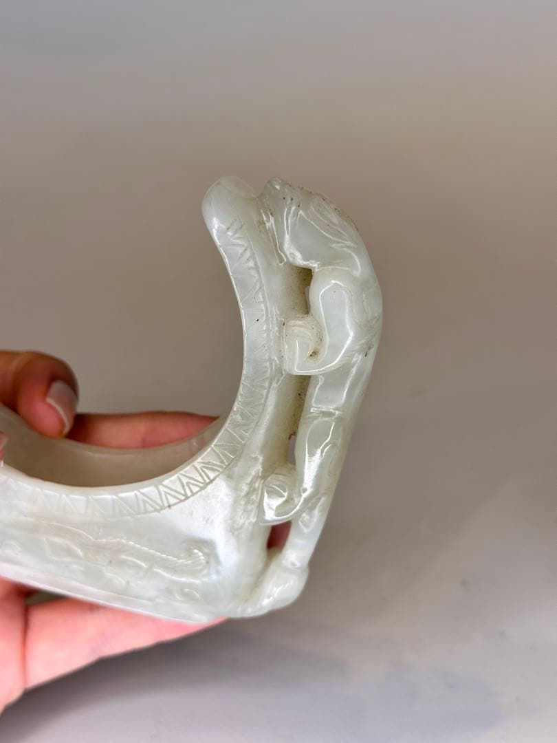 白玉 龍紋 筆架 龍彫 雕刻 文房具 古董品