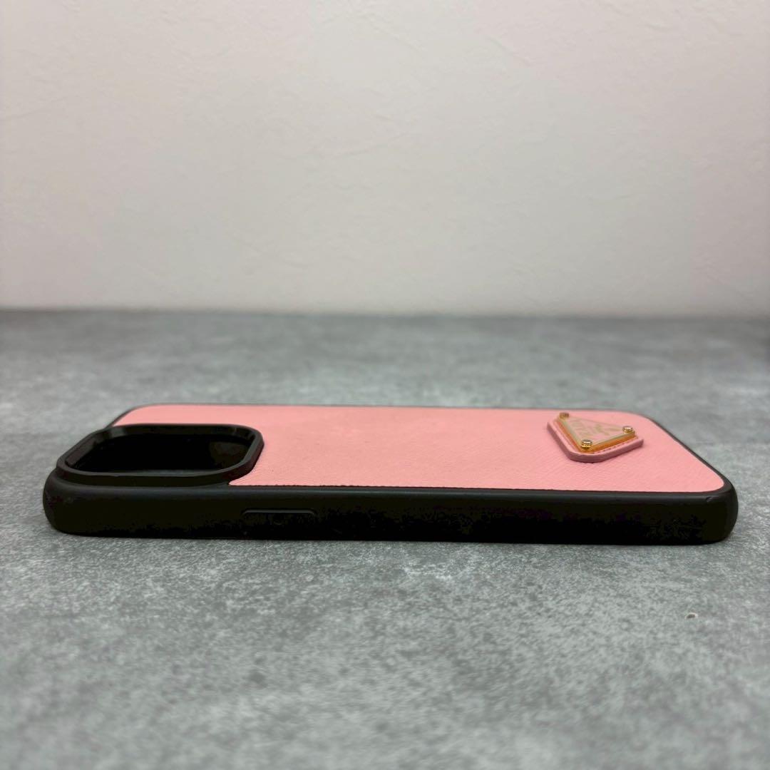 未使用級 プラダ iPhone14PRO MAX スマホカバー 三角ロゴ ピンク