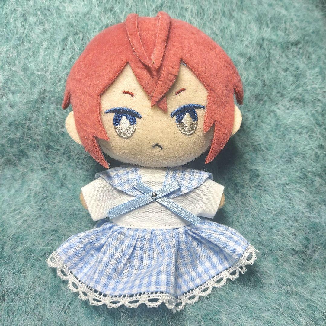 10cm ぬい服  水色チェックマリンセーラー服