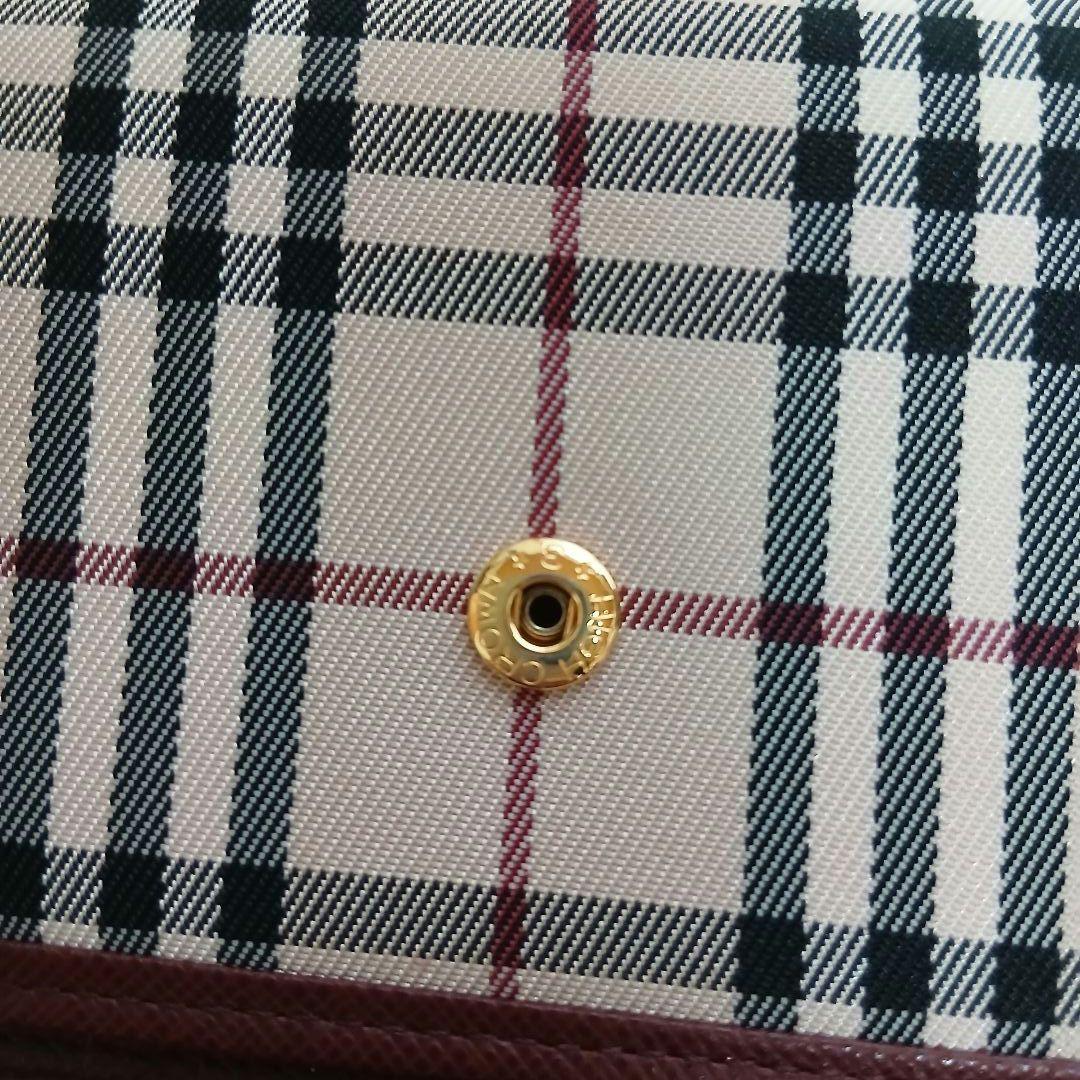 【美品】【BURBERRY】ノバチェック　３つ折り財布　ベージュ　ボルドー