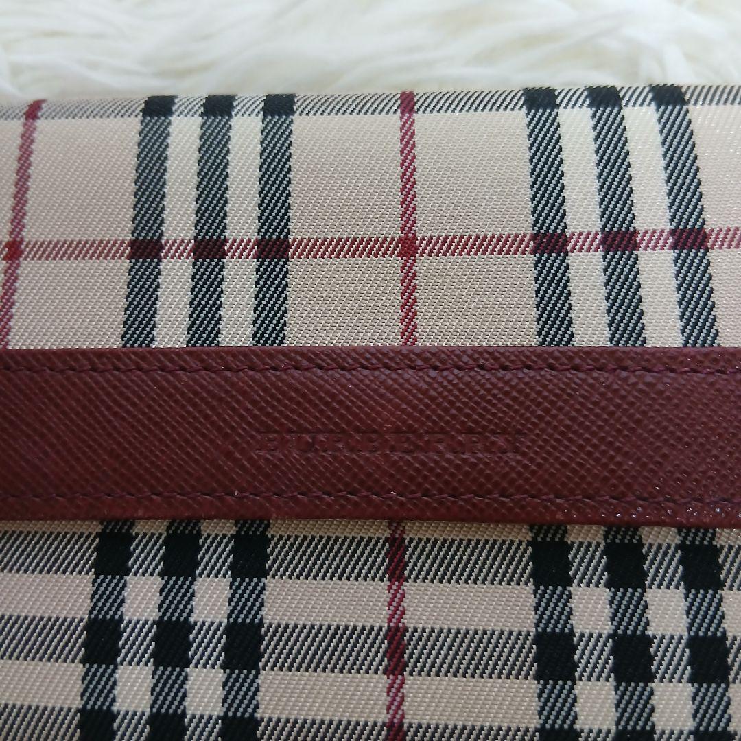 【美品】【BURBERRY】ノバチェック　３つ折り財布　ベージュ　ボルドー
