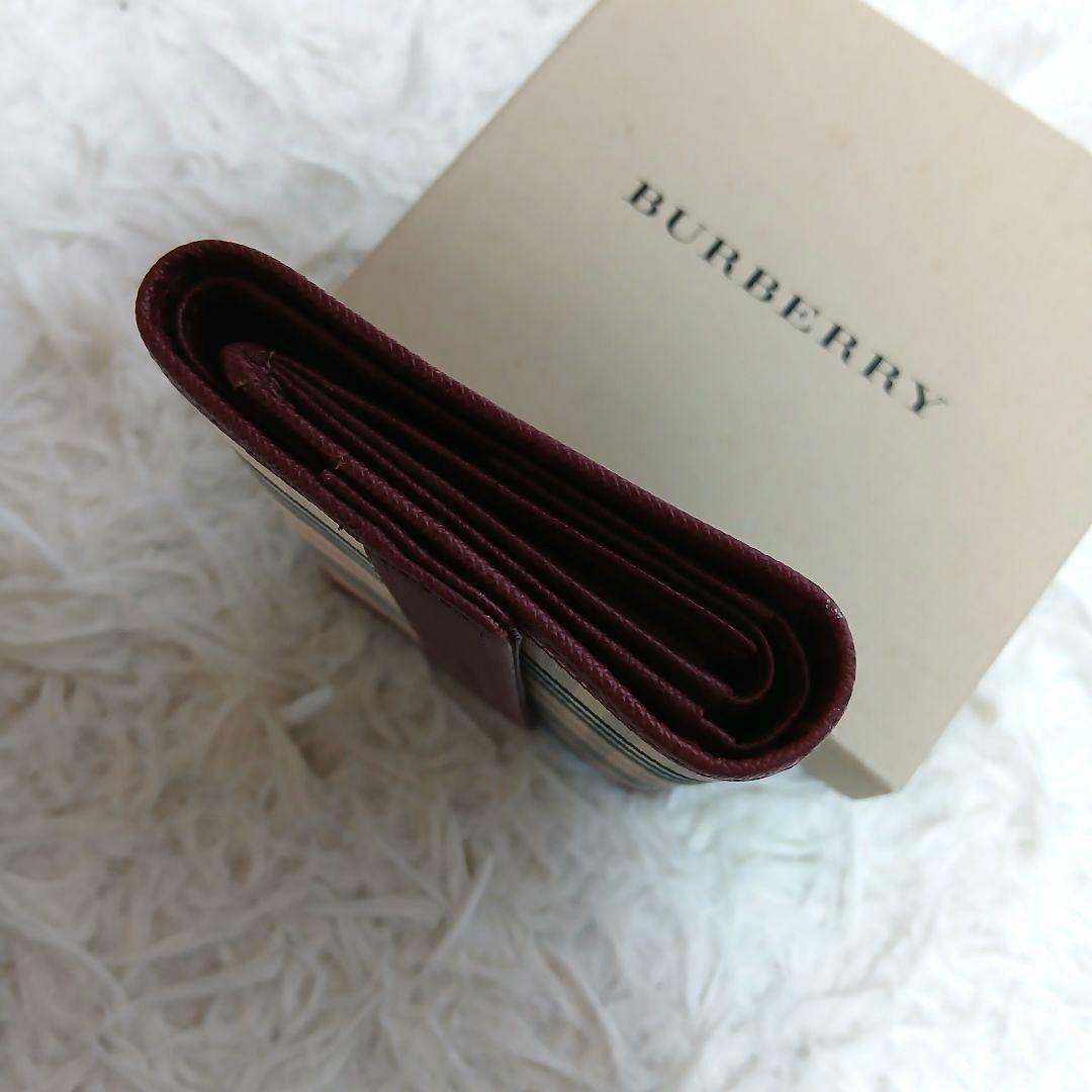【美品】【BURBERRY】ノバチェック　３つ折り財布　ベージュ　ボルドー