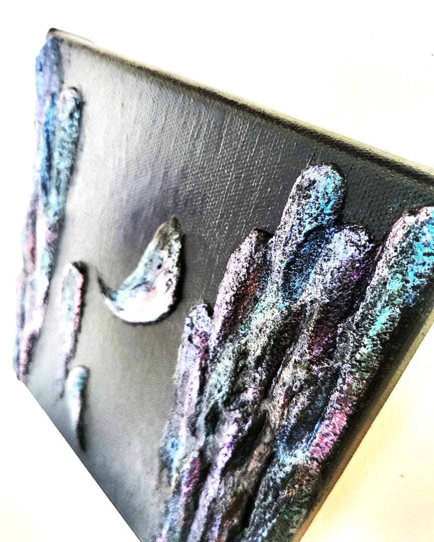 烏の濡れ羽 舞い落ちる テクスチャーアート 18×18㎝ S0 原画1点のみ