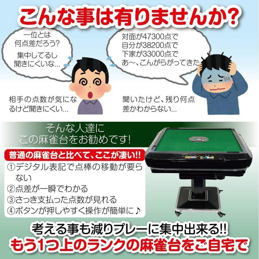 全自動 麻雀卓 デジタル表記 ガラス製脚 折りたたみ式 家庭用（ワインレッド）