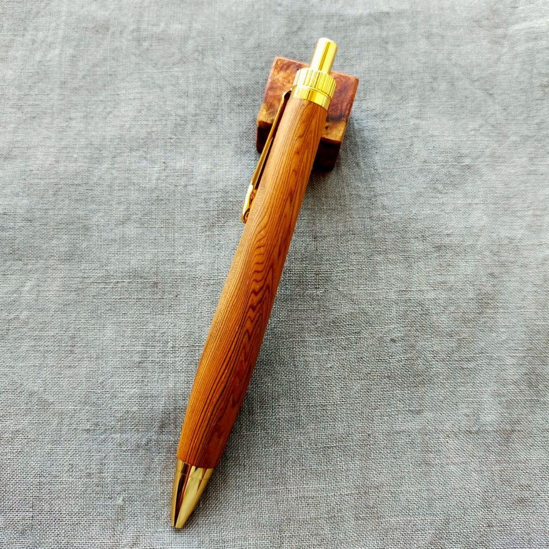 屋久杉　ハンドメイド　木軸ボールペン　G2　天然木　ゴールド
