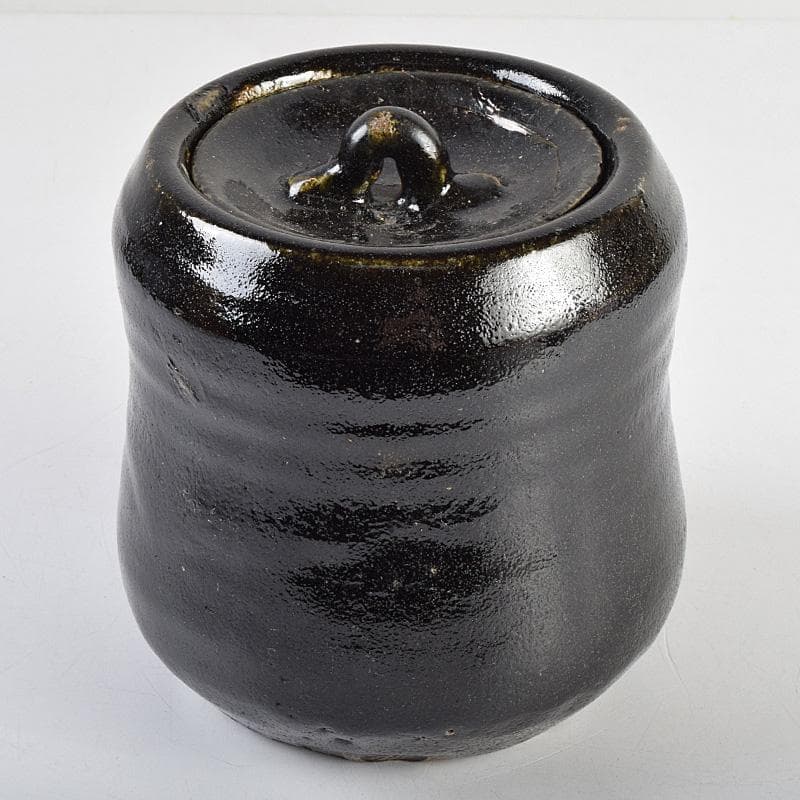 茶道具　芳幽軒　加藤石春作　黒楽水指　時代箱付　V　R9345