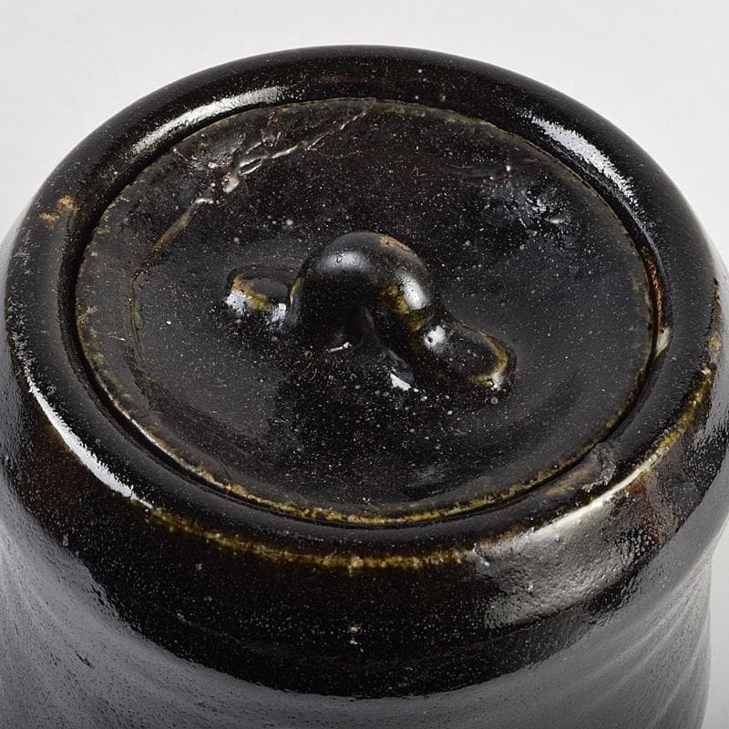 茶道具　芳幽軒　加藤石春作　黒楽水指　時代箱付　V　R9345