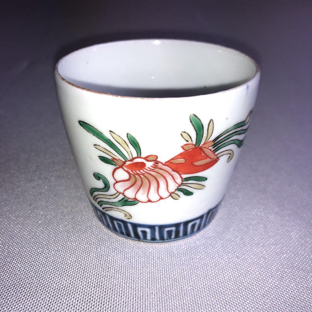 珍品　古伊万里色絵　海底貝文様　そば猪口