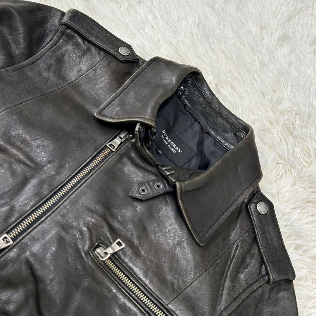 【美品/M】バーバリーブラックレーベル ライダース レザージャケット ラムレザー