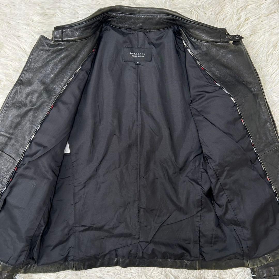【美品/M】バーバリーブラックレーベル ライダース レザージャケット ラムレザー