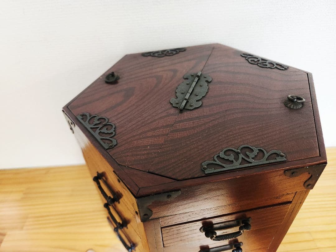 六角形 木製タンス引き出し収納箱昭和レトロアンティークヴィンテージ古道具李朝家具